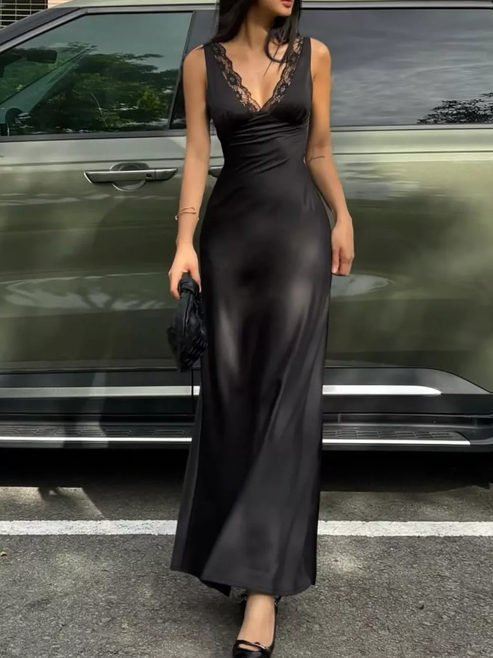 Lace Trim V-Neck Sleeveless Maxi Dress, image 3