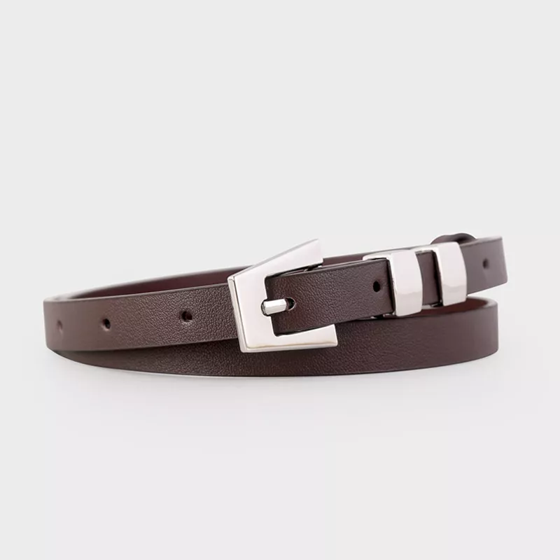 Skinny Leather Belt with Silver Buckle, image 5