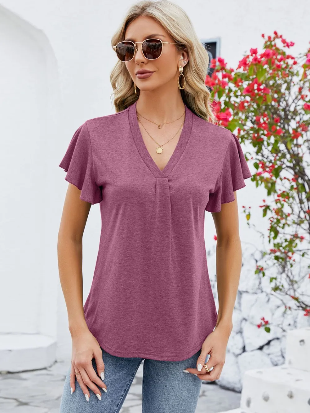 V-Neck Flutter Sleeve T-Shirt, image 20