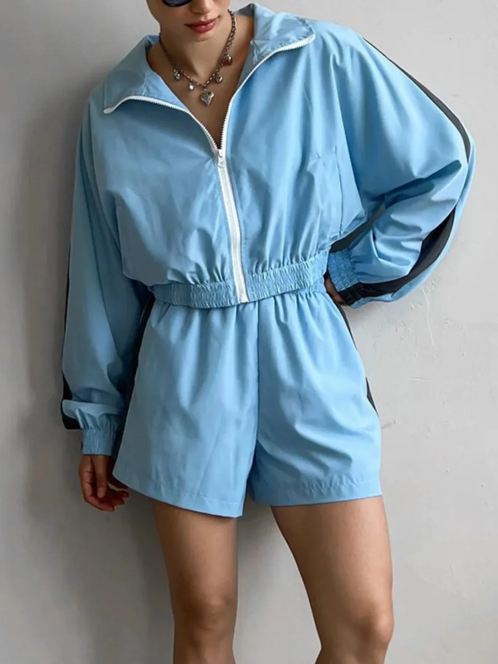 Zip Up Long Sleeve Jacket and Shorts Set, image 12