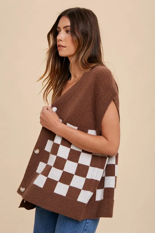 Checkered Button Down Short Sleeve Cardigan, image 2