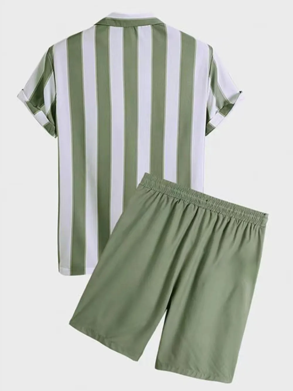 Men's Full Size Striped Casual Shirt and Shorts Set Plus Size, image 2