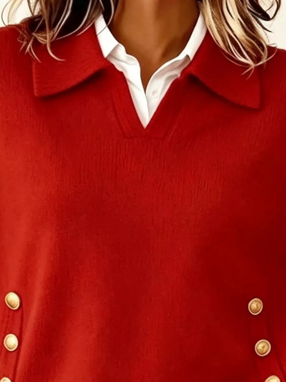 Chic Collared Decor-Button Sweater, image 2