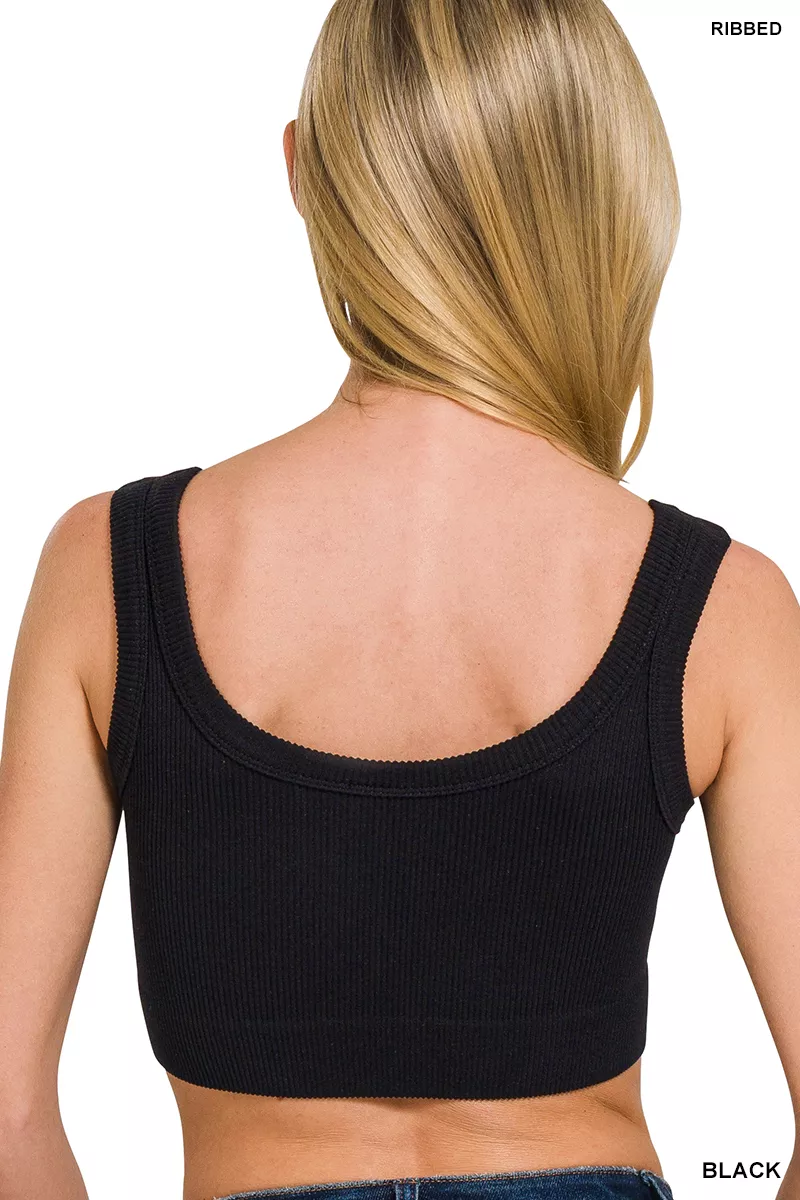 Seamless Ribbed Scoop Neck Cropped Tank, image 3
