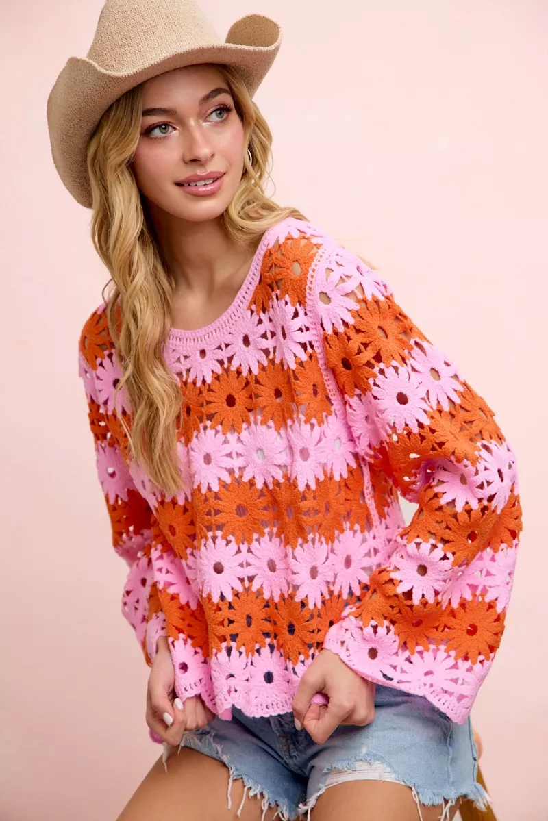 BiBi Flower Crochet Knit Top, image 9