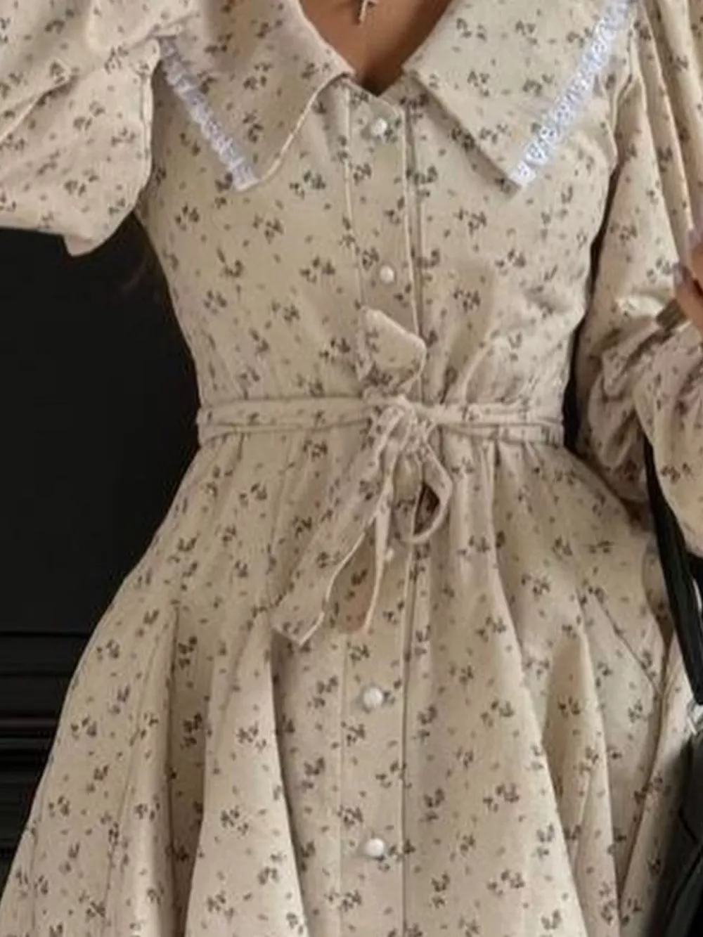 Floral Print Puff Sleeve Button-Down Mini Dress, image 8
