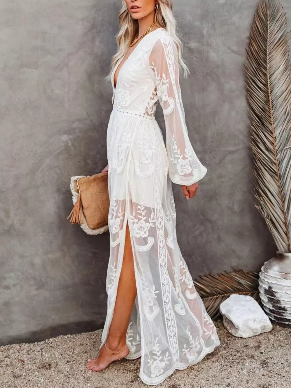 Floral Lace Slit Maxi Dress, image 4
