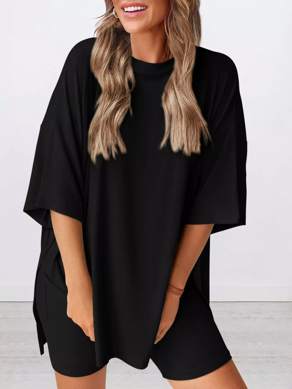 Full Size Half Sleeve T-Shirt and Shorts Set Plus Size, image 32