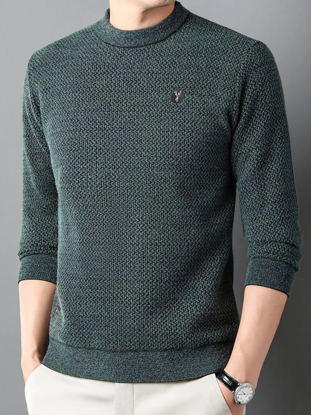 Men's Plus Size Textured Knit Mock Neck Sweater, image 4