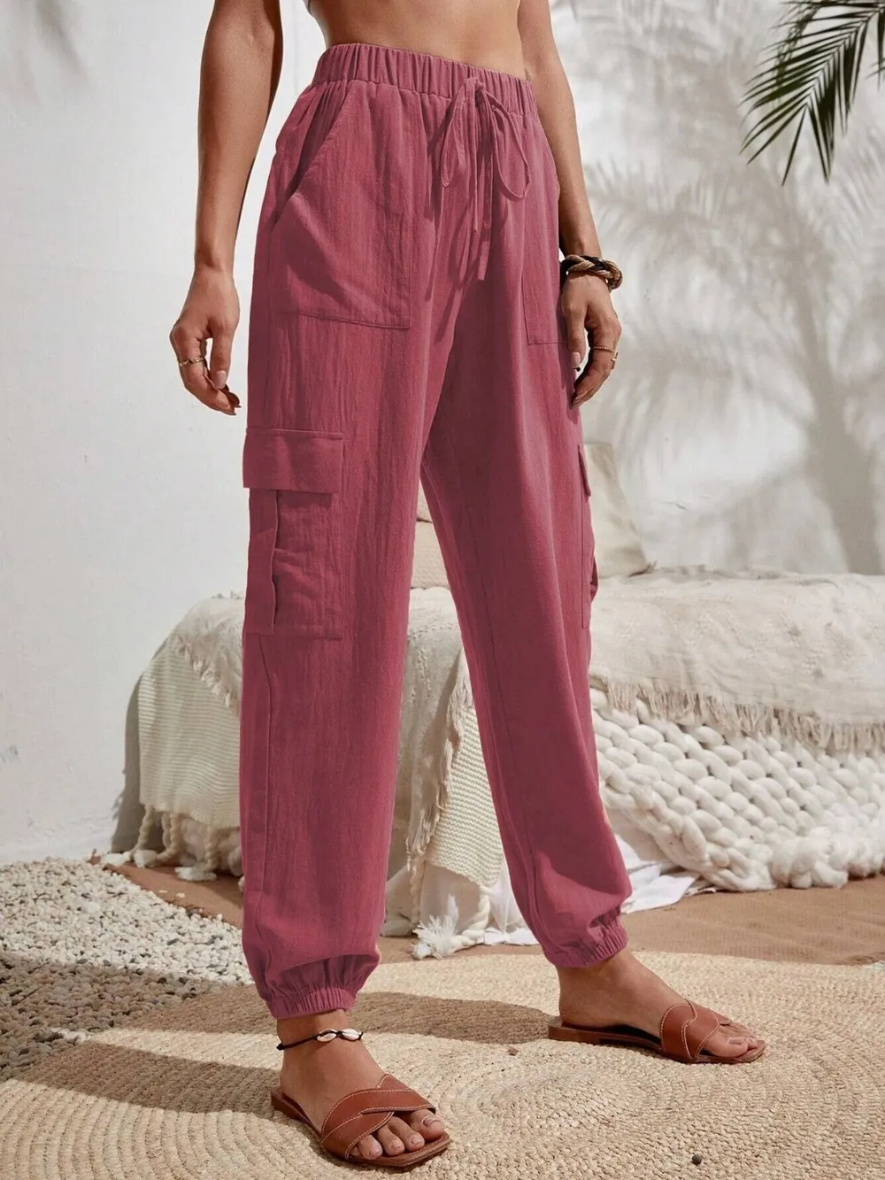 Drawstring Joggers with Cargo Pockets, image 24