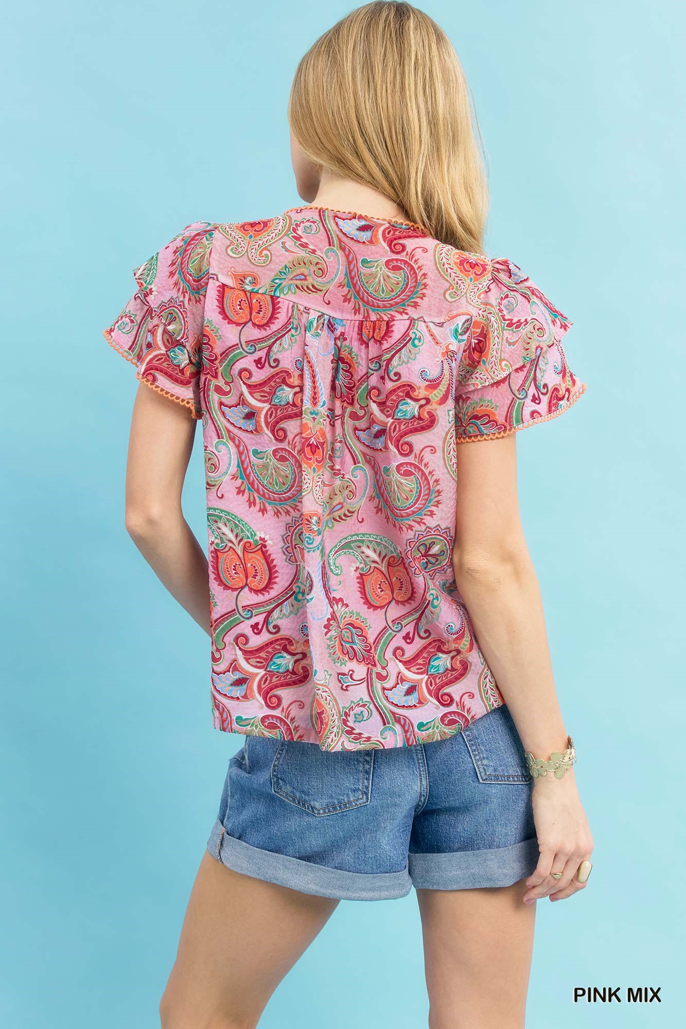 Mix Paisley Ruffle Sleeve Top, image 6
