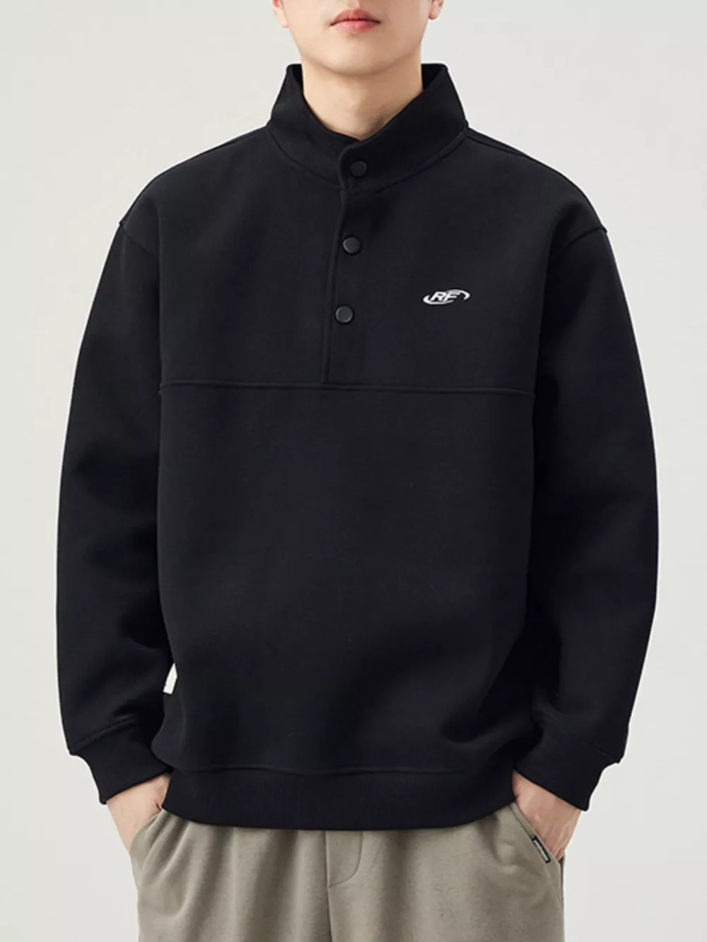 Men's Plus Size Button Detail Long Sleeve Sweatshirt