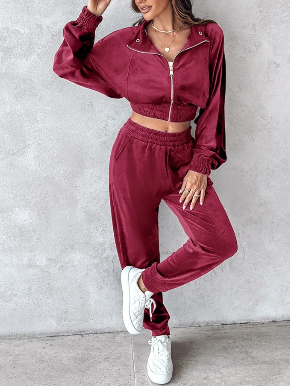 Zip Up Long Sleeve Cropped Top and Joggers Set, image 18