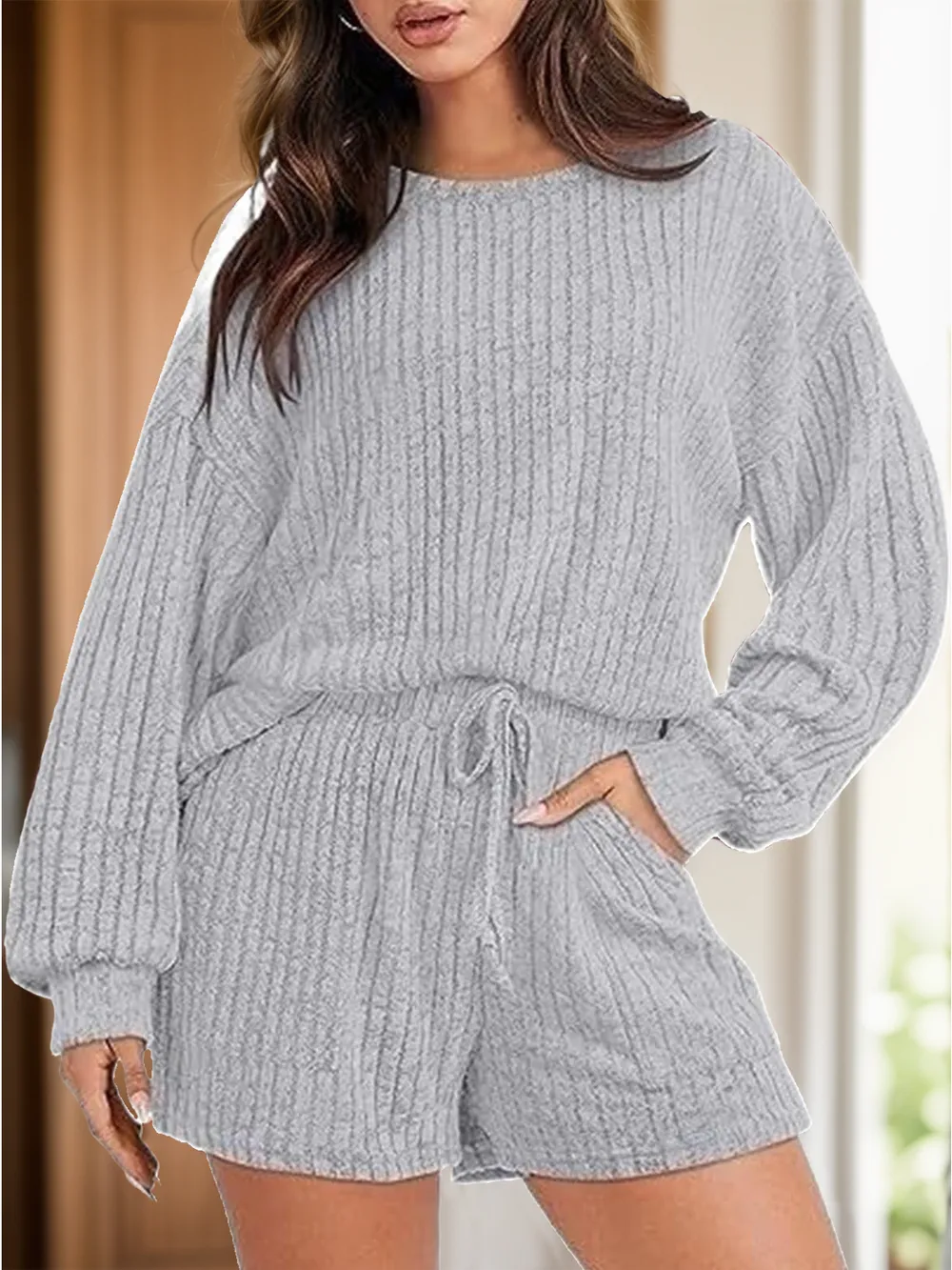 Round Neck Dropped Shoulder Top and Shorts Set, image 11