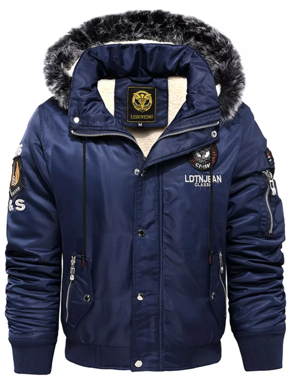 Men's Plus Size Winter Warm Fur Hooded Bomber Jacket, image 4