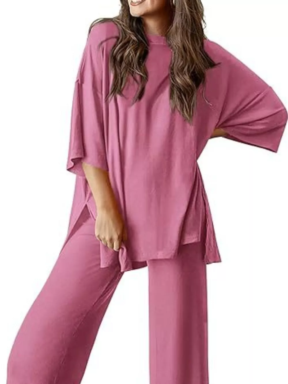 Slit Round Neck Top and Pants Set, image 24