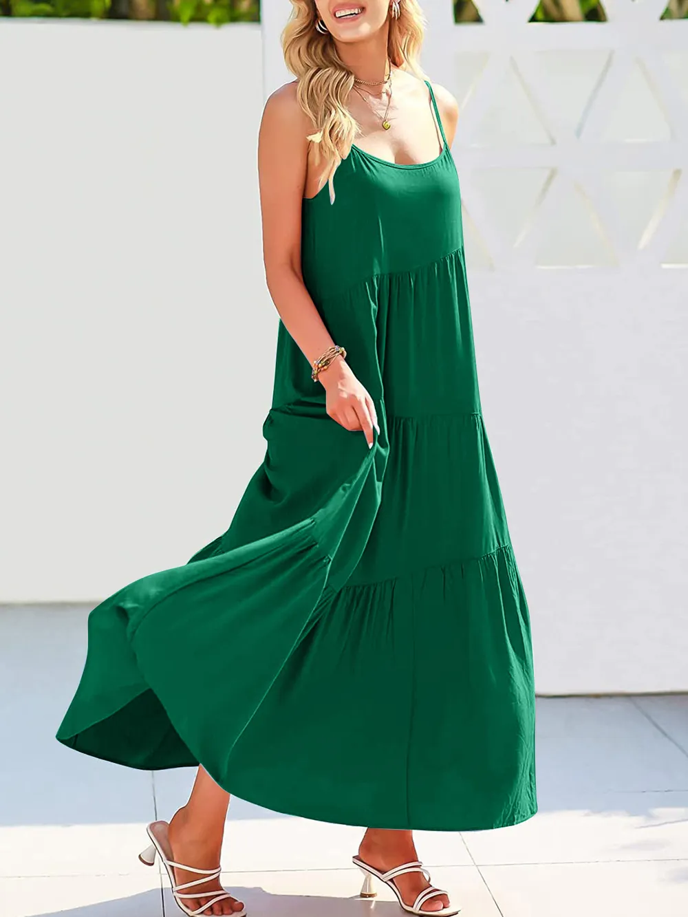 Full Size Ruched Tiered Spaghetti Strap Dress, image 20