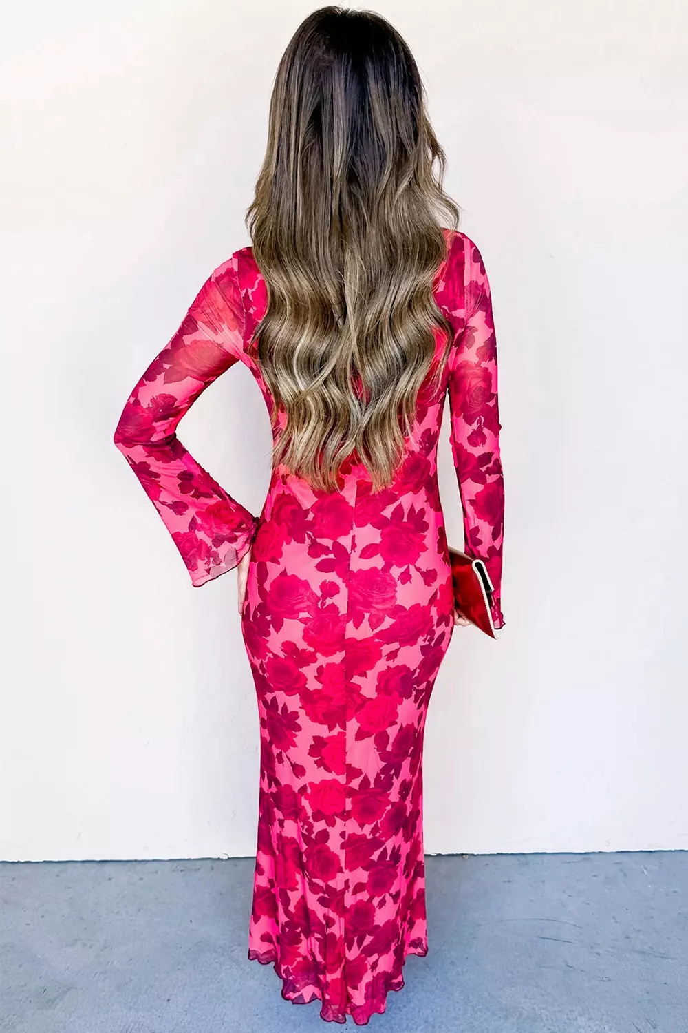 Floral Print Cuff Hem Serging Long Sleeve Sheath Dress, image 4