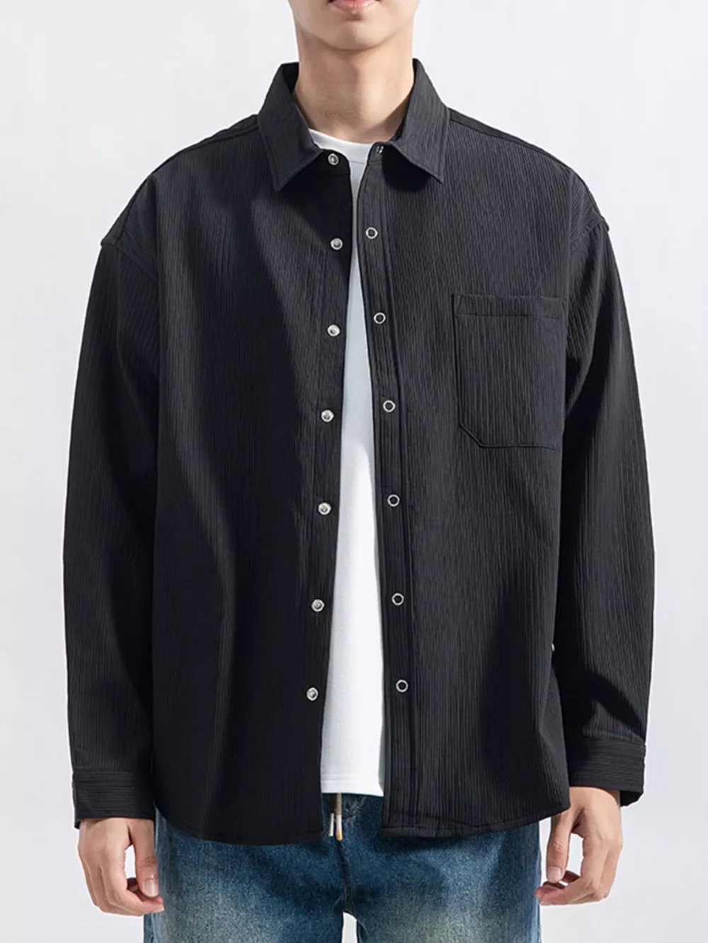 Men's Plus Size Casual Textured Button-Down Shirt, image 2