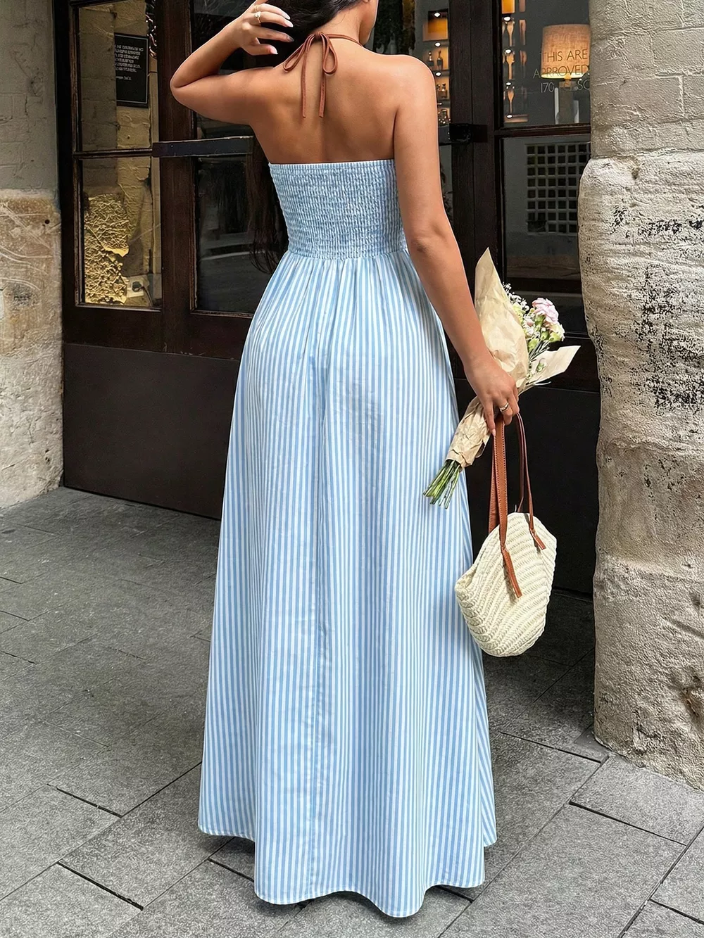 Striped Halter Neck Maxi Dress, image 5
