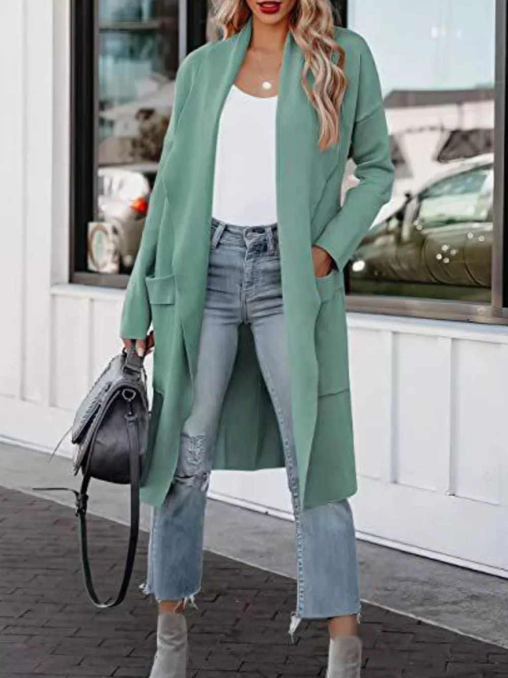 Open Front Dropped Shoulder Outerwear, image 5