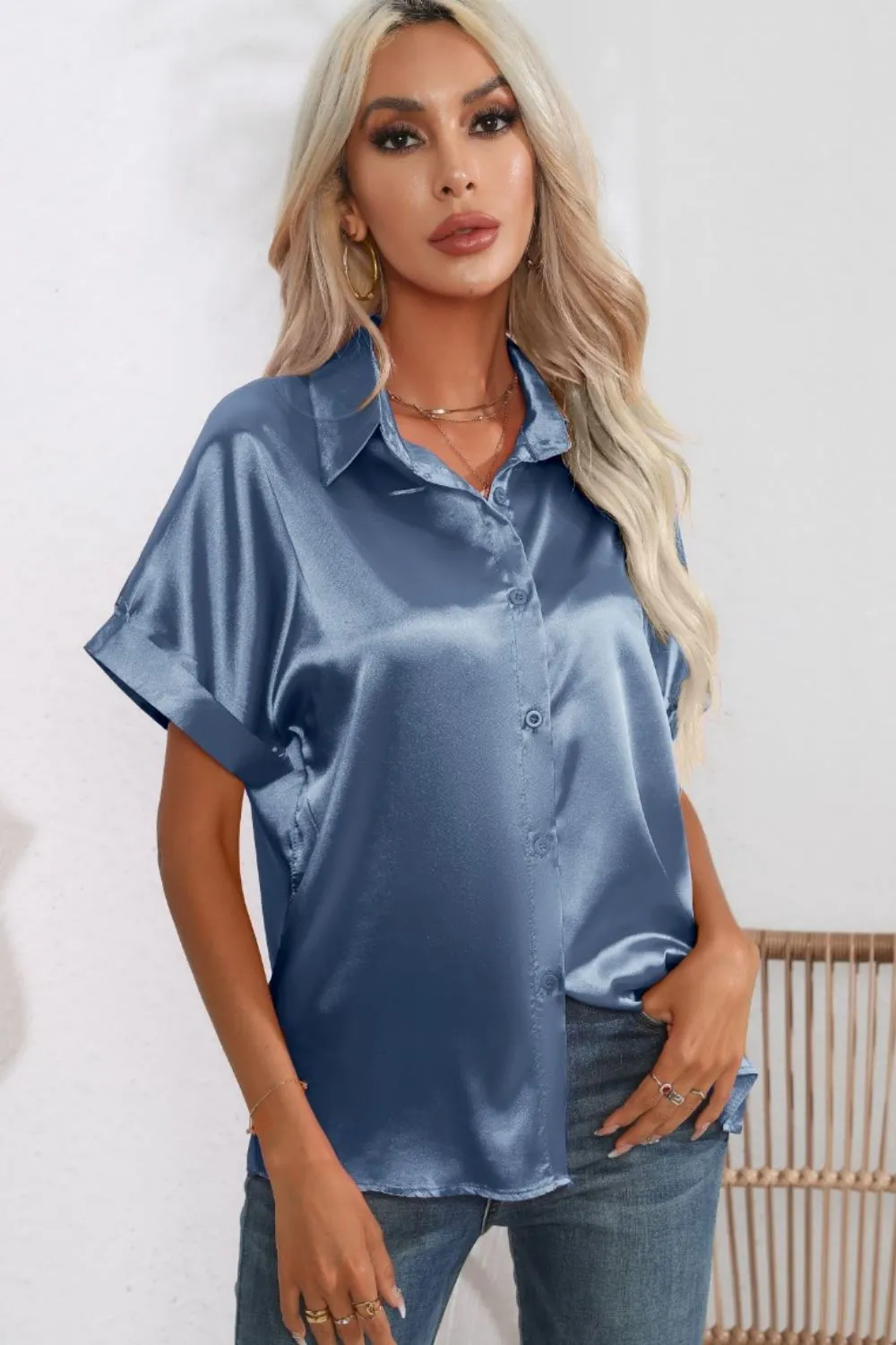Collared Neck Short Sleeve Shirt, image 13