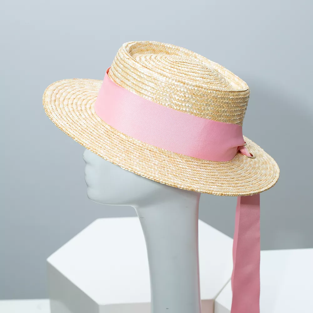Straw Boater Hat with Ribbon, image 3