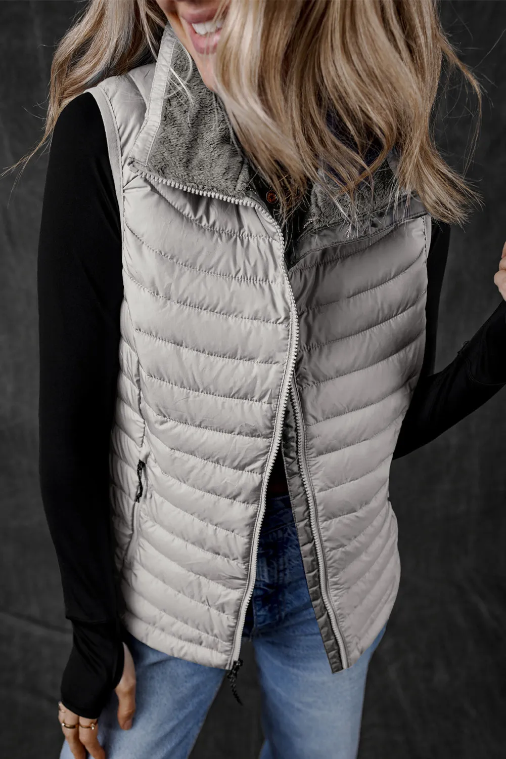 Pocketed Zip Up Vest Coat, image 8
