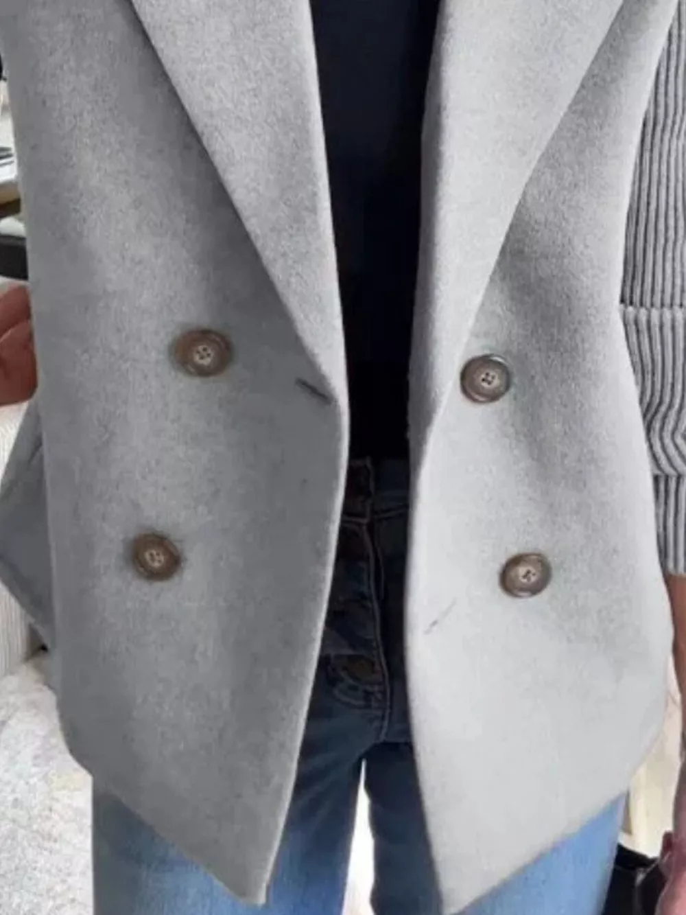 Full Size Knitted Sleeve Wool Blend Double-Breasted Blazer Plus Size, image 17