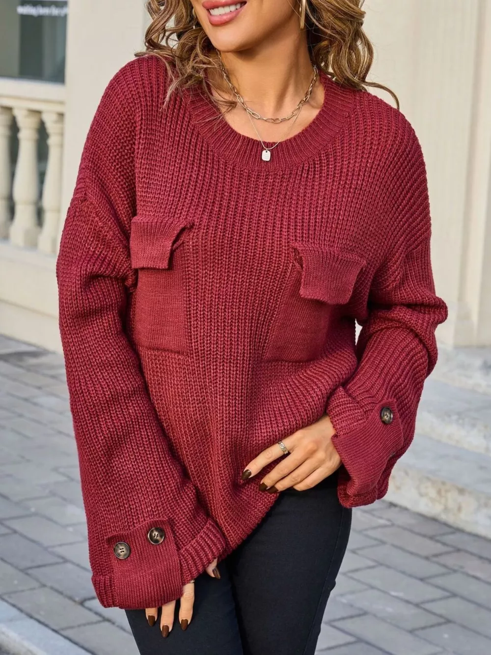 Pocket Detail Round Neck Sweater, image 18