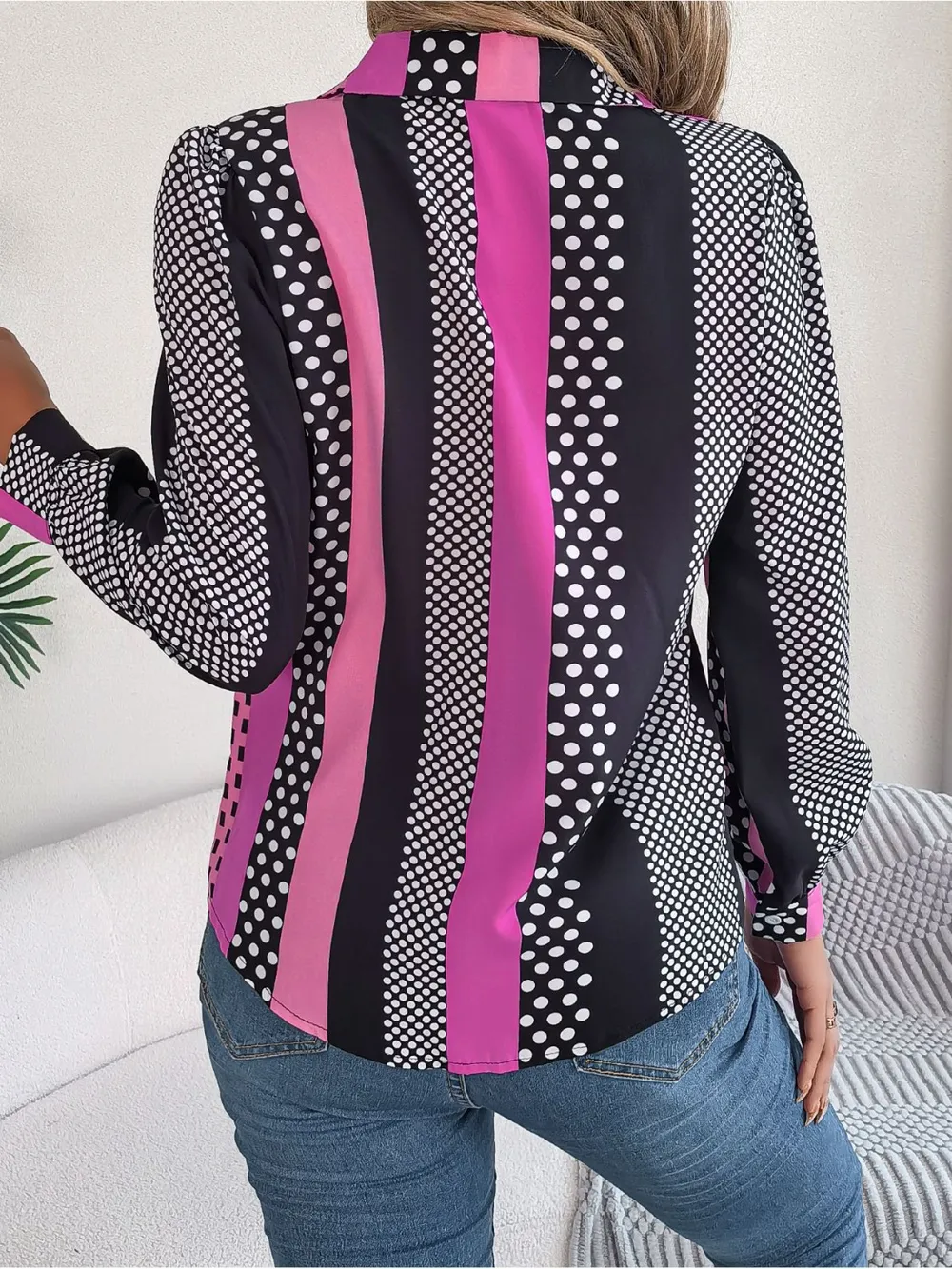 Polka Dot Contrast Long Sleeve Shirt, image 16