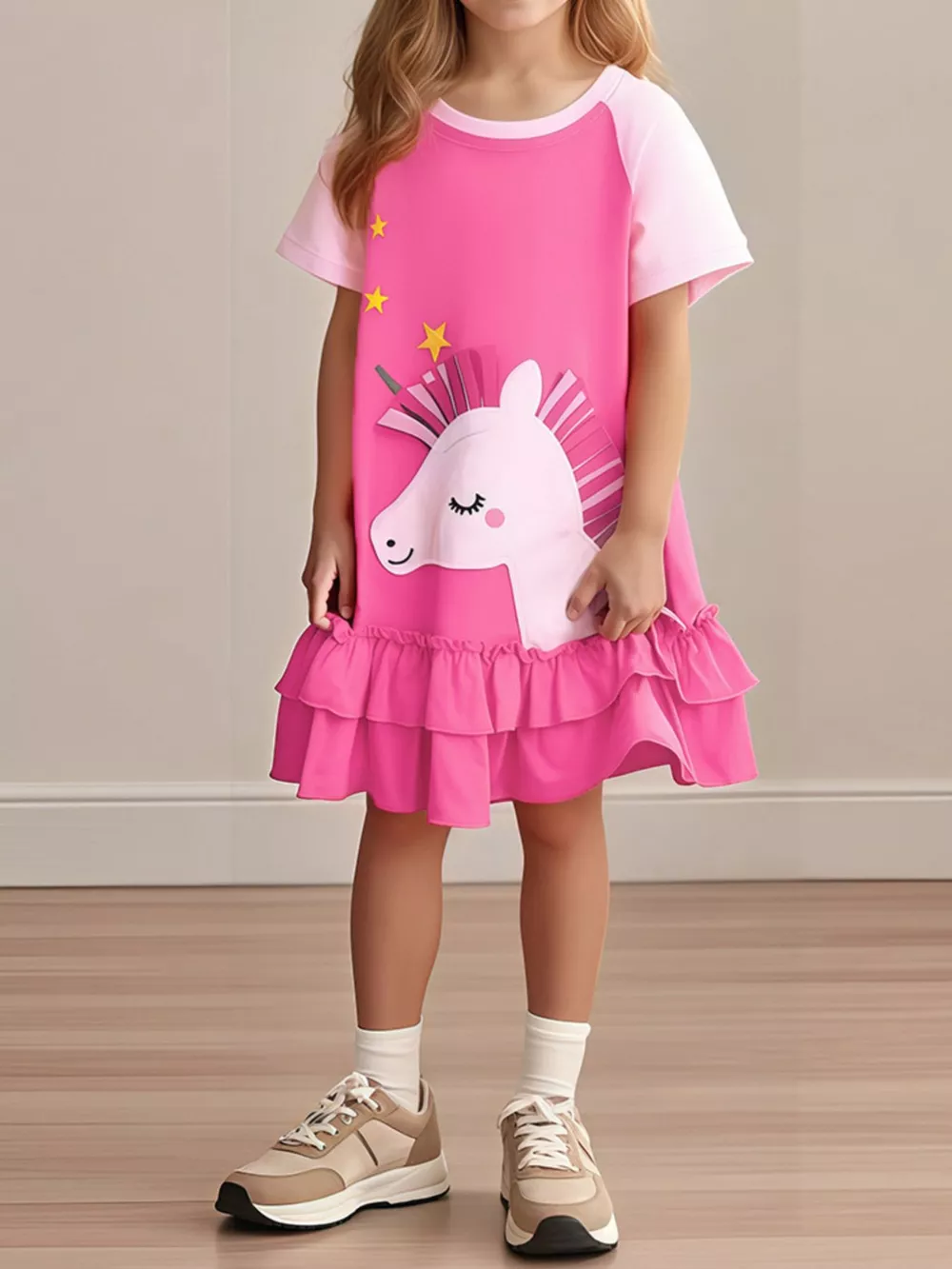 Children's Unicorn Ruffled Hem Dress