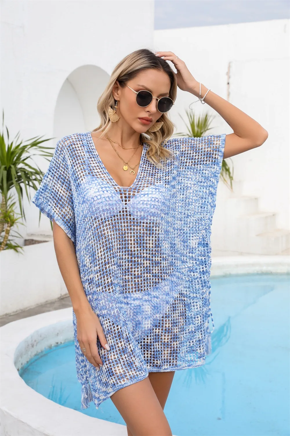 Openwork Slit V-Neck Cover Up, image 14
