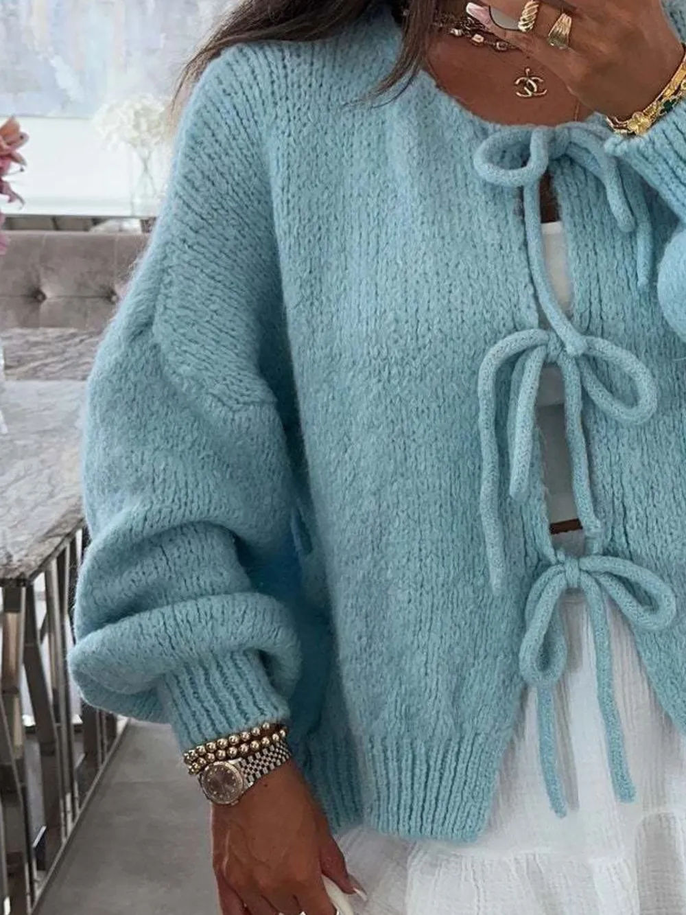 Cozy Bow-Tie Front Knit Cardigan, image 29