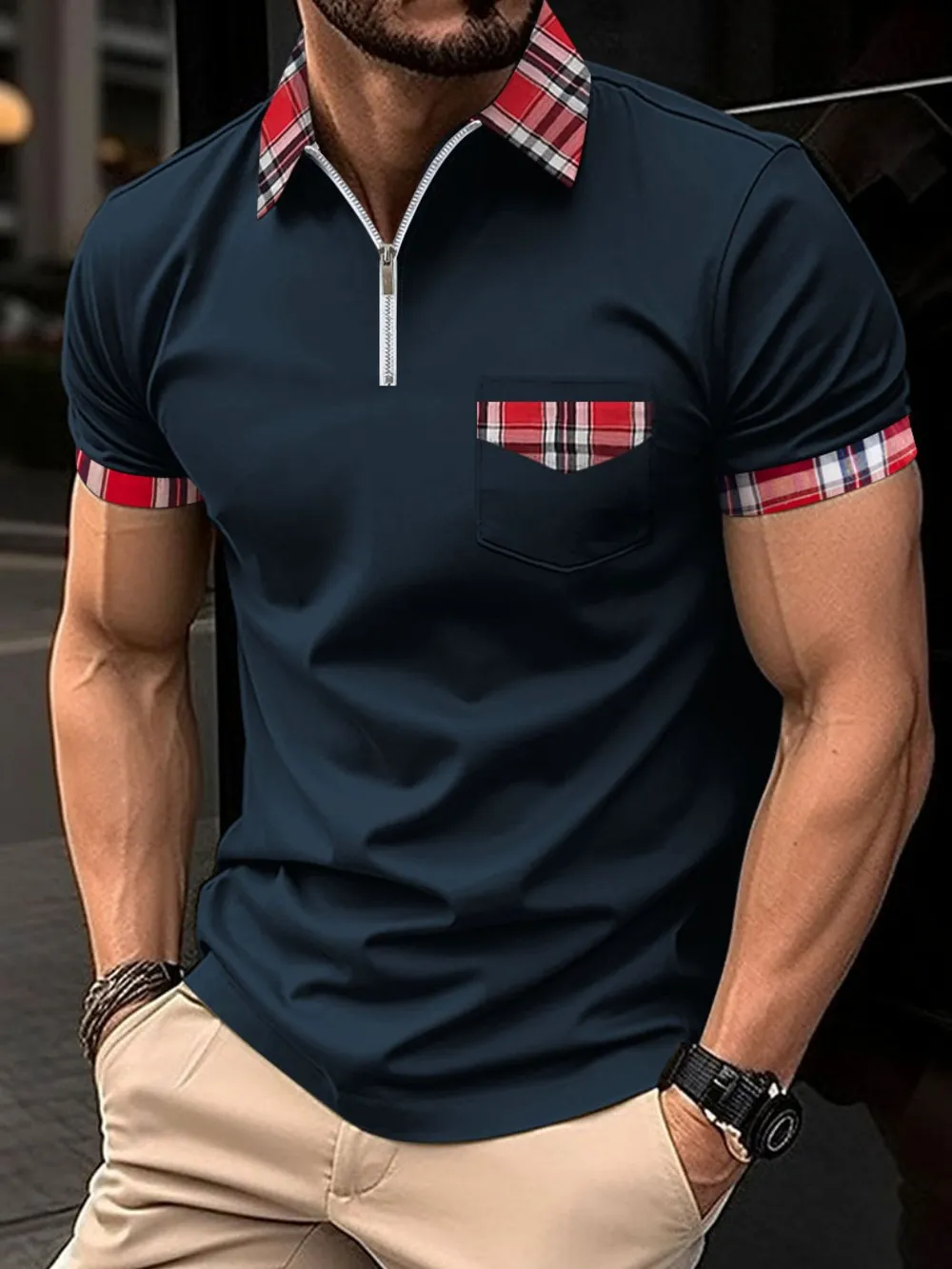Men's Full Size Zip Collar Short Sleeve Polo Plus Size, image 6