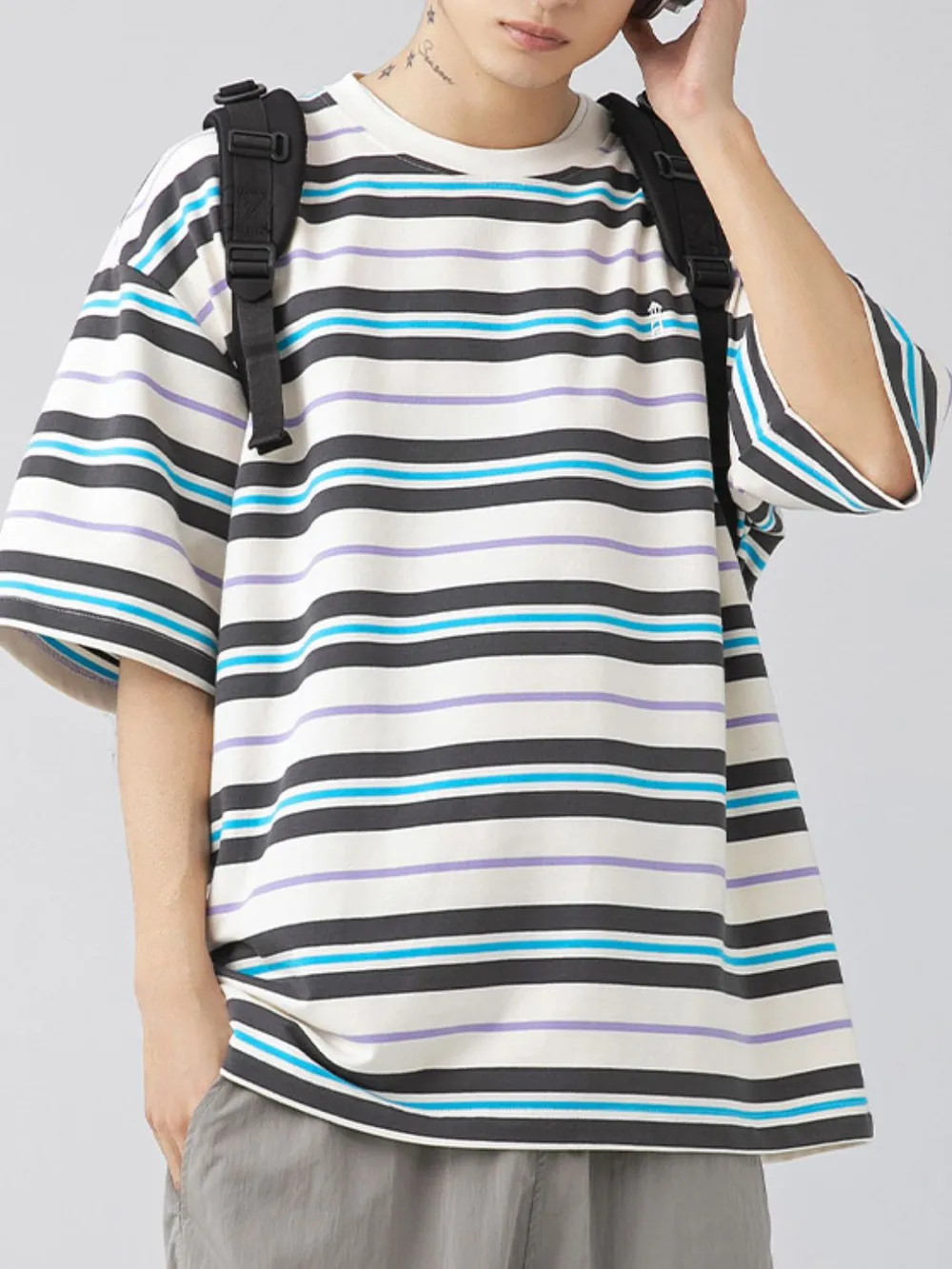 Men's Plus Size Basic style Round Neck Striped T-Shirt, image 15