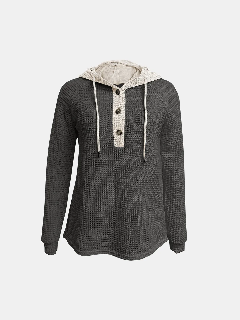 Full Size Waffle-Knit Contrast Long Sleeve Hoodie, image 14