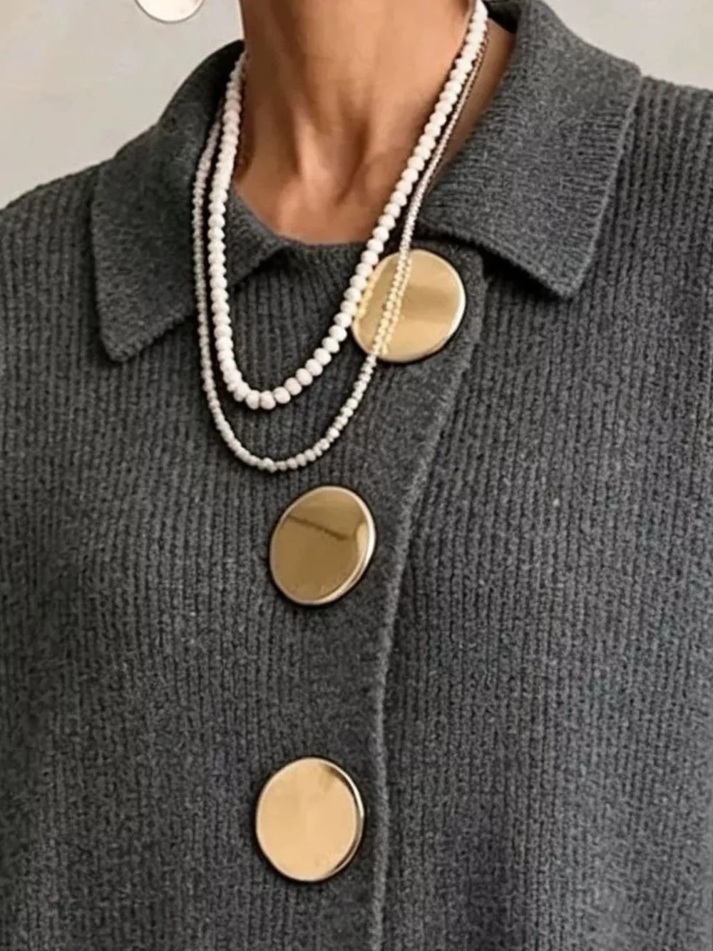 Full Size Gold Buttons Lantern Sleeve Cardigan Plus Size, image 17
