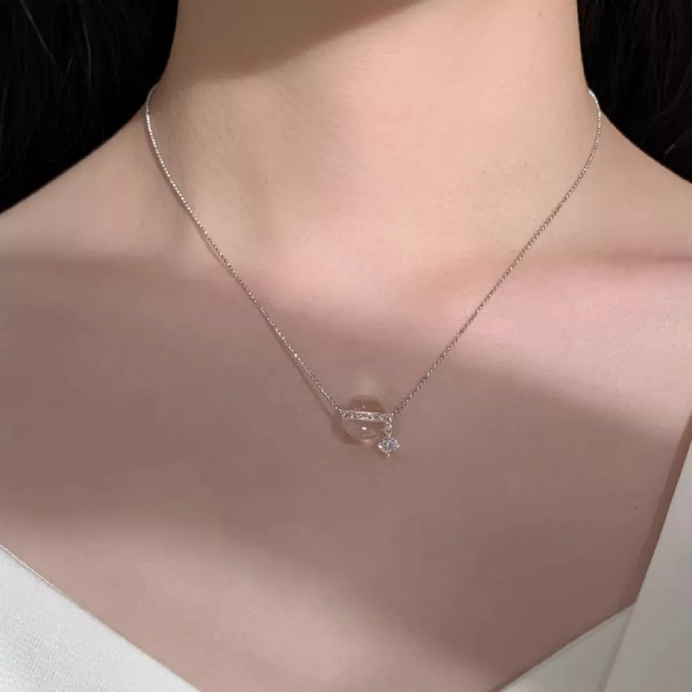 925 Sterling Silver Crystal Pendant Necklace, image 2