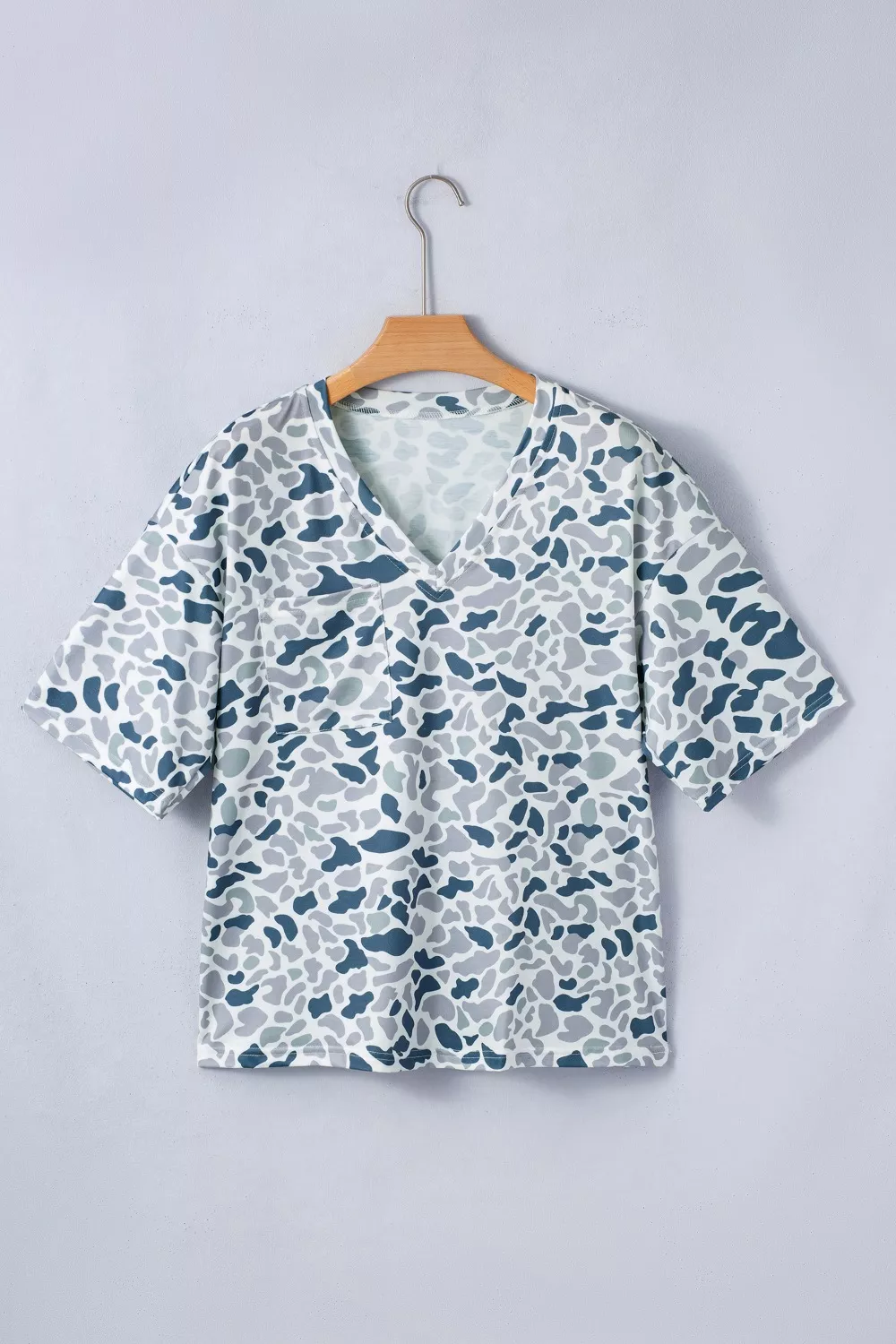Camo Print V-Neck Pocket T-Shirt, image 7