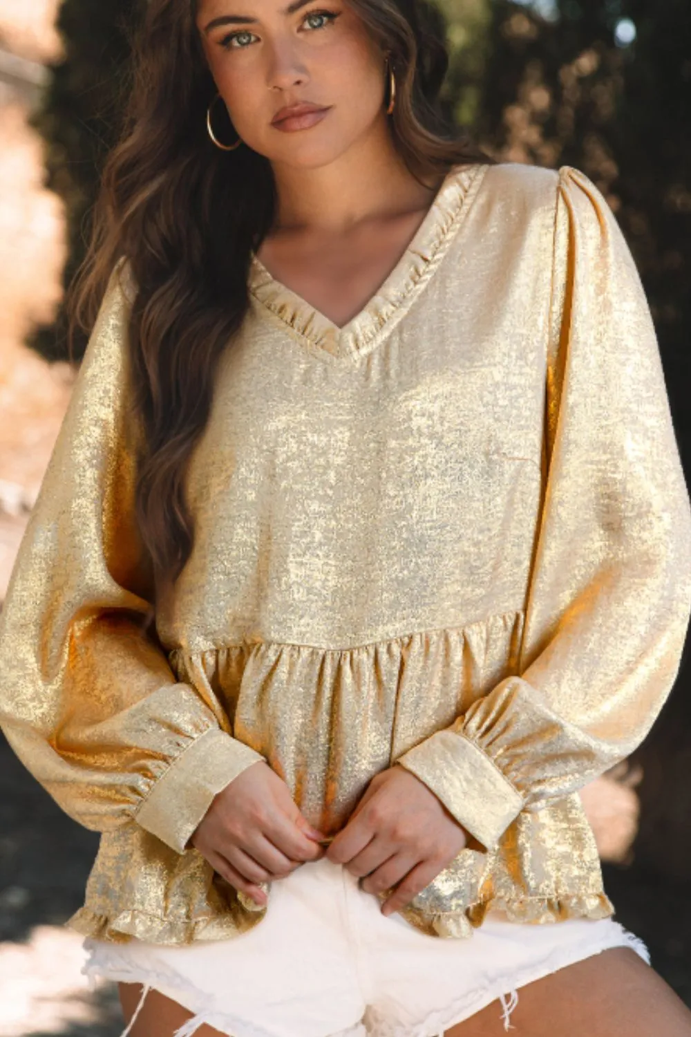 Frill Peplum V-Neck Long Sleeve Blouse, image 10