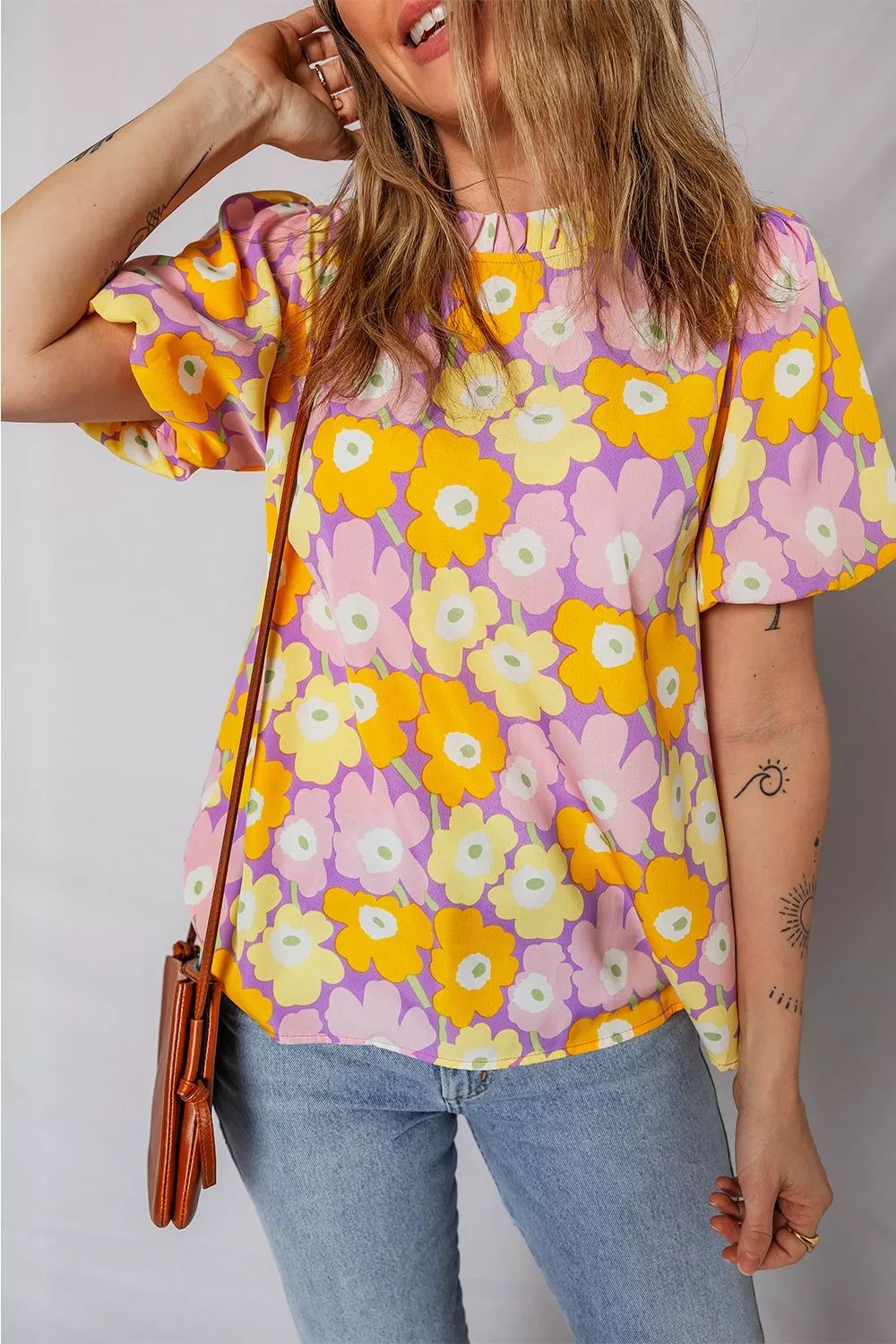 Floral Print Puff Sleeve Blouse, image 6