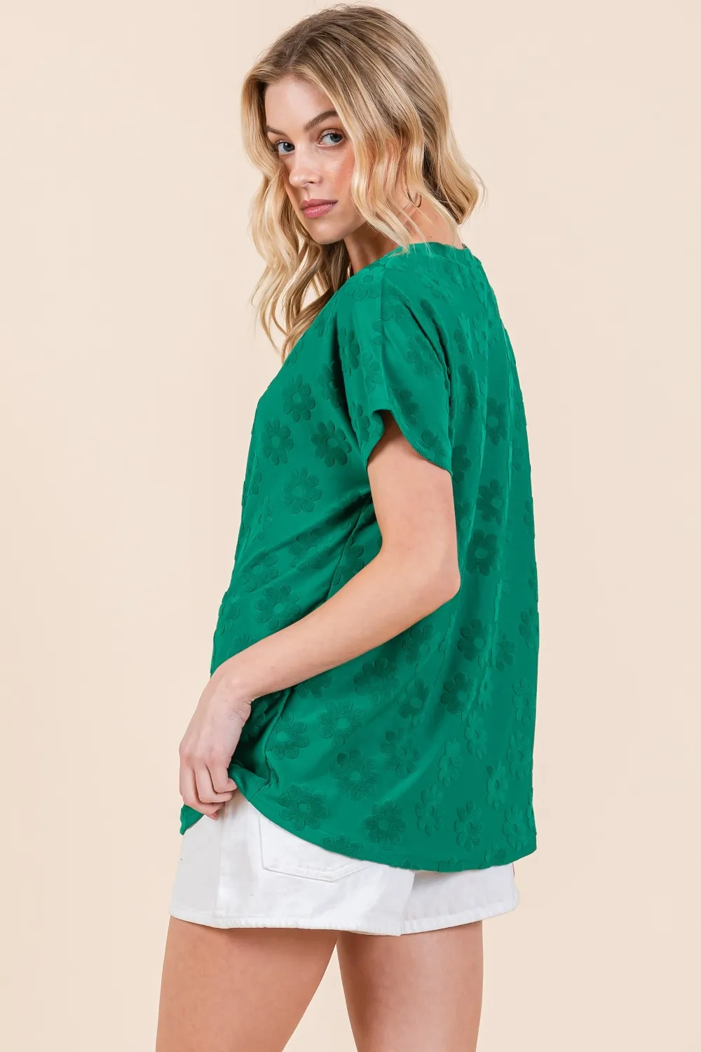 Textured Floral Pattern Short Sleeve T-Shirt, image 2