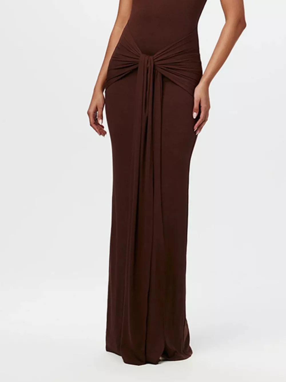 Sleeveless Mock Neck Knot Front Maxi Dress, image 4