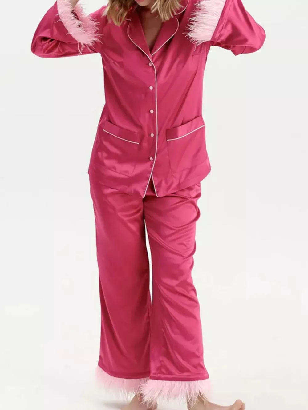 Silky Button Up Top and Pants Lounge Set, image 20