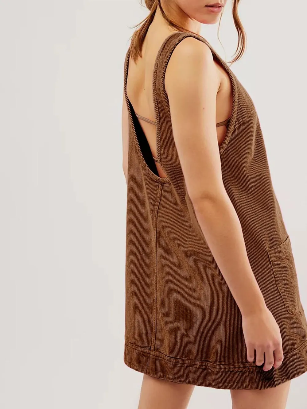 Round Neck Wide Strap Mini Dress with Pockets, image 3