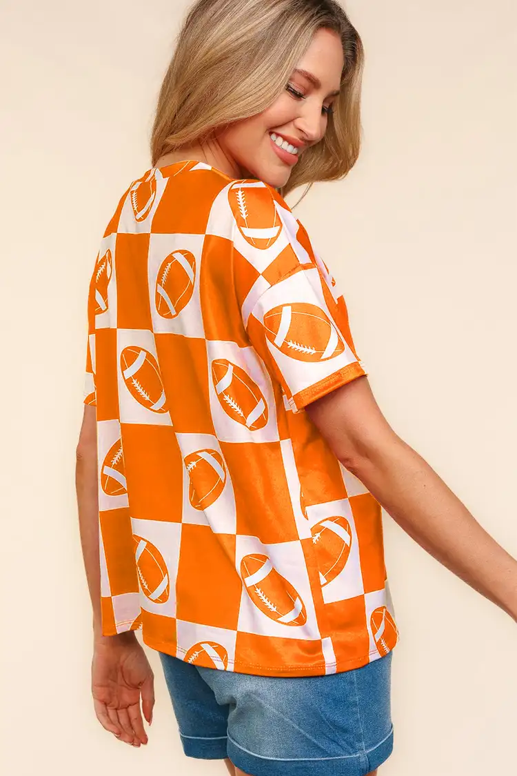 Football Checkered Print Short Sleeve T-Shirt, image 2