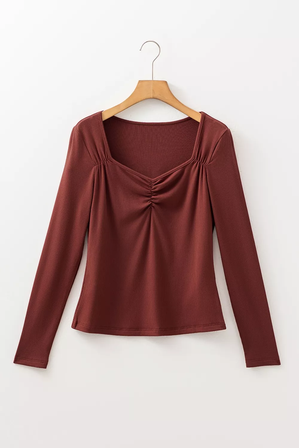 Gathered Bust Square Neck Ribbed Fit Long Sleeve Top, image 5