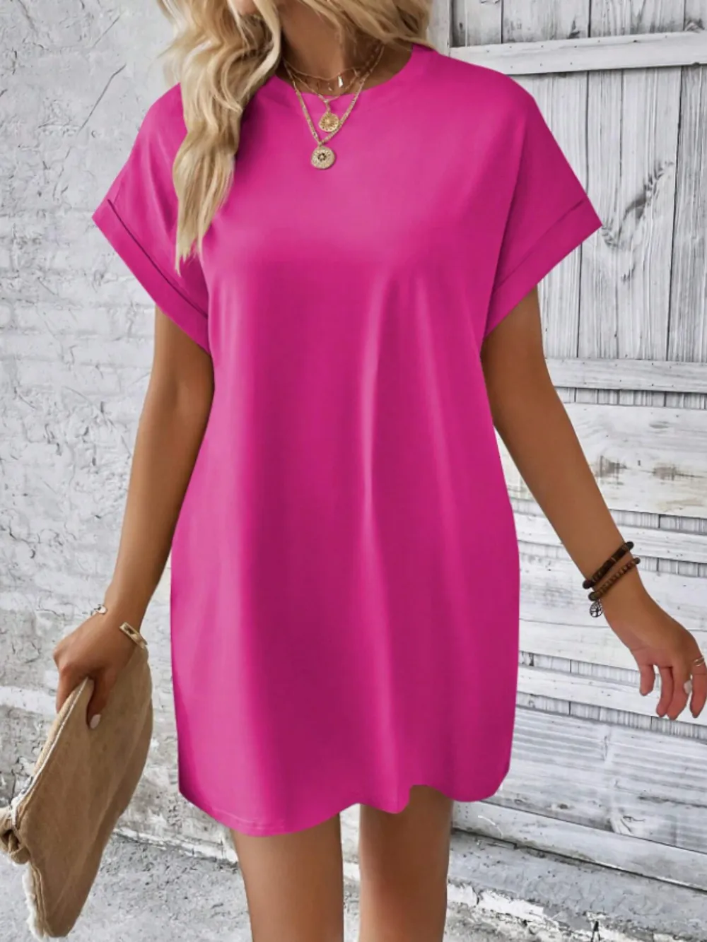 Round Neck Short Sleeve Mini Tee Dress with Pockets, image 18