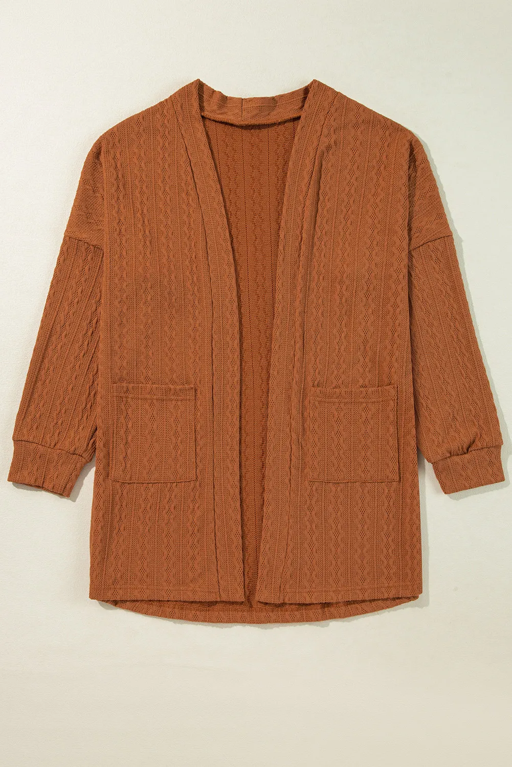 Textured Pocketed Open Front Long Sleeve Cover Up, image 7